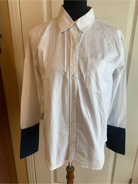 Current/Elliott  Button-Down Shirt Navy jeans Cuffs